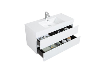 42" Glossy White Wall Mount Bathroom Vanity with White Polymarble Countertop - Golden Elite Deco