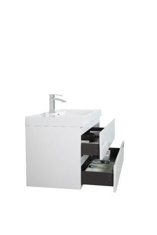 42" Glossy White Wall Mount Bathroom Vanity with White Polymarble Countertop - Golden Elite Deco