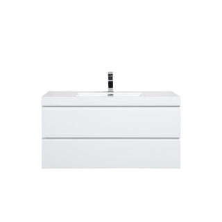 42" Glossy White Wall Mount Bathroom Vanity with White Polymarble Countertop - Golden Elite Deco