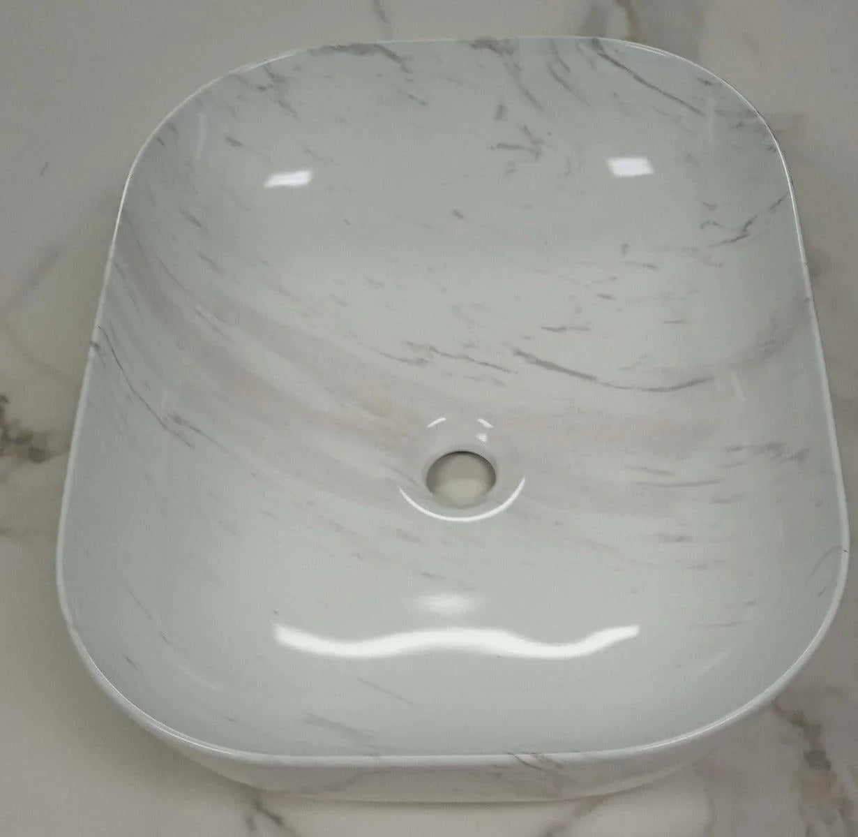 Vessel Sink Rectangular - D1302H012 White Stone - Golden Elite Deco