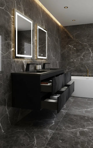 Meuble-Lavabo Double Mural 72po Noir avec Comptoir de Quartz d'ingénierie Noir