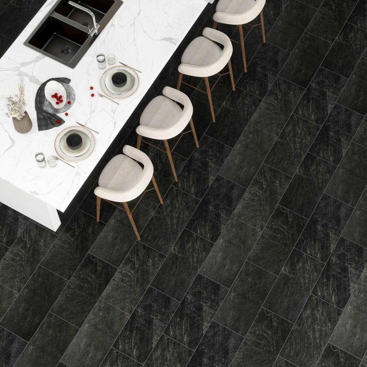 SPC Luxury Vinyl TrueGrout Tile - Raven Black - 5 mm - Golden Elite Deco