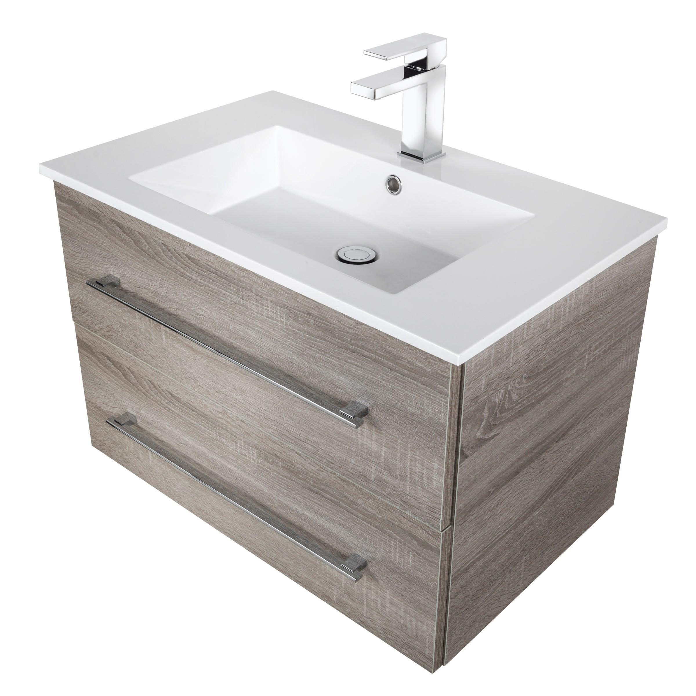 30" Dorato Brown Wall Mount Single Sink Bathroom Vanity with White Acrylic Countertop : Kato Collection - Golden Elite Deco