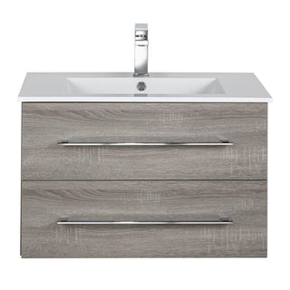 30" Dorato Brown Wall Mount Single Sink Bathroom Vanity with White Acrylic Countertop : Kato Collection - Golden Elite Deco