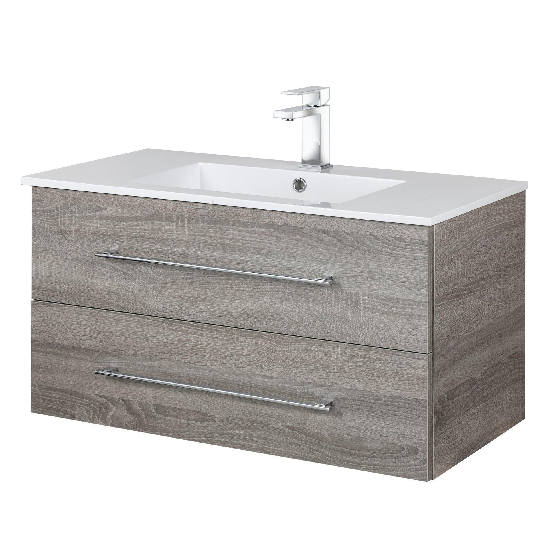 36" Dorato Brown Wall Mount Single Sink Bathroom Vanity with White Acrylic Countertop : Kato - Golden Elite Deco