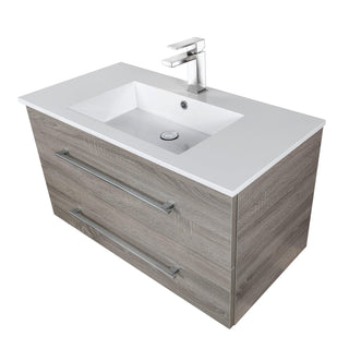 36" Dorato Brown Wall Mount Single Sink Bathroom Vanity with White Acrylic Countertop : Kato - Golden Elite Deco