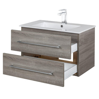 30" Dorato Brown Wall Mount Single Sink Bathroom Vanity with White Acrylic Countertop : Kato Collection - Golden Elite Deco