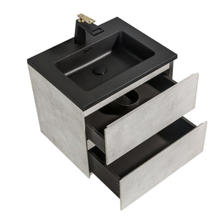 24" Grey Wall Mount Bathroom Vanity with Black Engineered Quartz Countertop - Golden Elite Deco