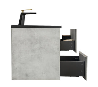 24" Grey Wall Mount Bathroom Vanity with Black Engineered Quartz Countertop - Golden Elite Deco