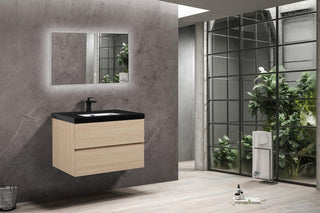 32" Wheat Wall Mount Single Sink Bathroom Vanity with Black Polymarble Countertop - Golden Elite Deco