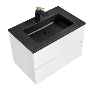 30" White Wall Mount Bathroom Vanity with Black Engineered Quartz Countertop - Golden Elite Deco