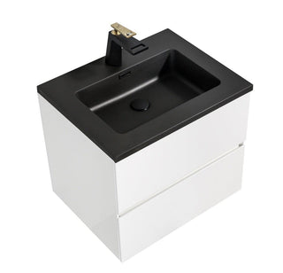 24" White Wall Mount Bathroom Vanity with Black Engineered Quartz Countertop - Golden Elite Deco