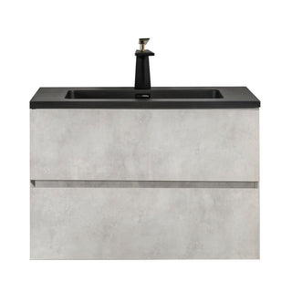 30" Grey Wall Mount Bathroom Vanity with Black Engineered Quartz Countertop - Golden Elite Deco