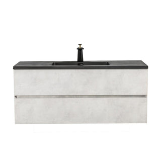 48" Grey Wall Mount Single Sink Bathroom Vanity with Black Engineered Quartz Countertop - Golden Elite Deco