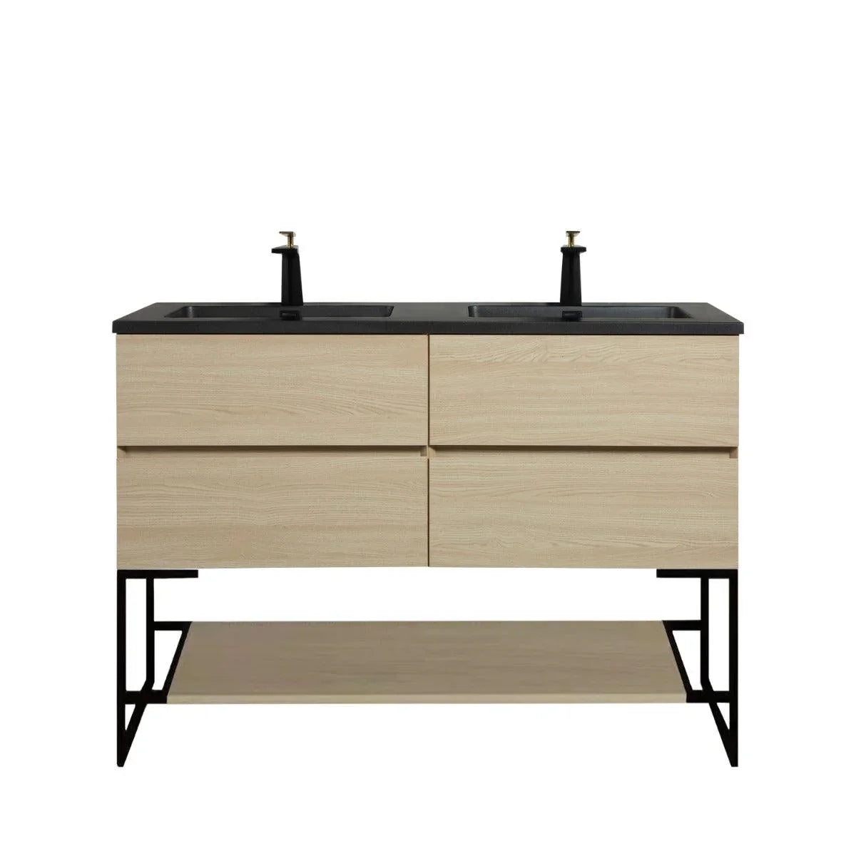 60" Wheat Open Shelf with Matte Black Frame - Golden Elite Deco