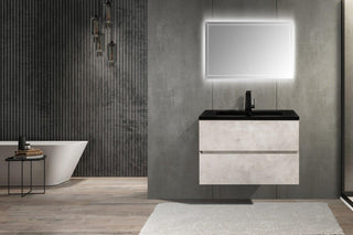 30" Grey Wall Mount Bathroom Vanity with Black Engineered Quartz Countertop - Golden Elite Deco