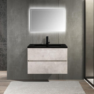 30" Grey Wall Mount Bathroom Vanity with Black Engineered Quartz Countertop - Golden Elite Deco