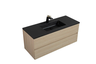 48" Wheat Wall Mount Single Sink Bathroom Vanity with Black Engineered Quartz Countertop