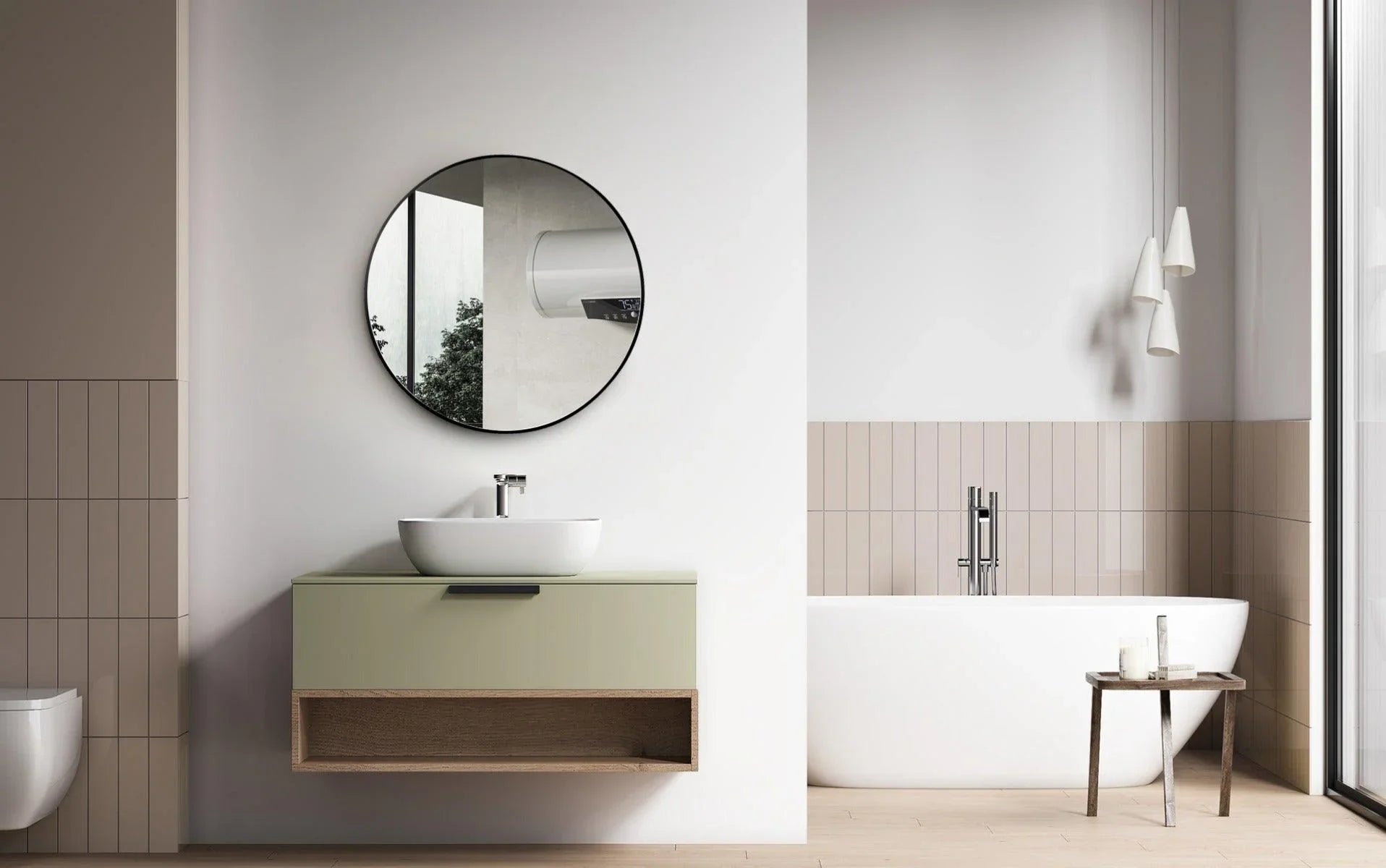 28" Round Edge Mirror - Black Aluminum Framed - Golden Elite Deco