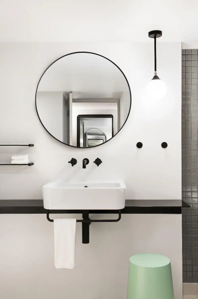 28" Round Edge Mirror - Black Aluminum Framed - Golden Elite Deco