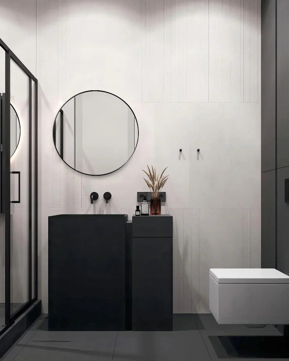 28" Round Edge Mirror - Black Aluminum Framed - Golden Elite Deco