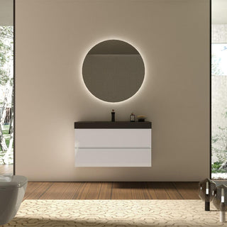 40" White Wall Mount Bathroom Vanity with Black Polymarble Countertop with White Sink - Golden Elite Deco