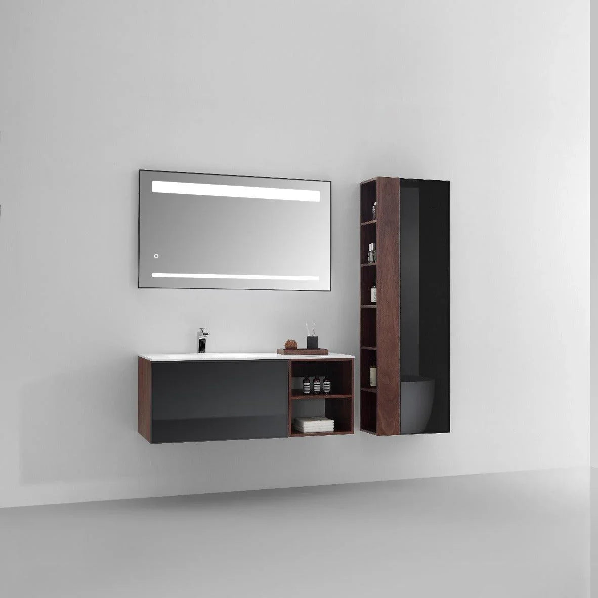 Armoire murale suspendue pour salle de bain - Noyer