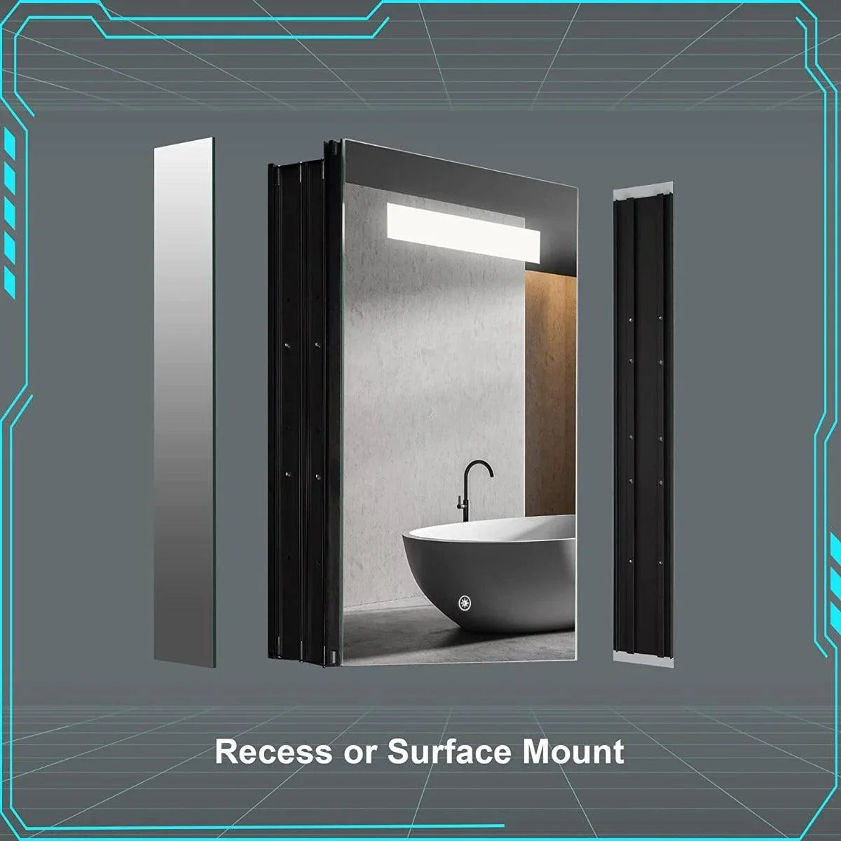 16" LED Medicine Cabinet - Aluminum - Golden Elite Deco