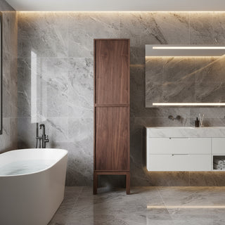 Armoire à linge de salle de bain sur pied - Noyer naturel - Réversible