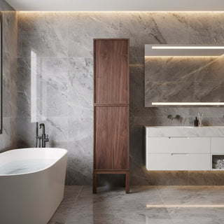 Bathroom Freestanding Linen Cabinet - Natural Walnut