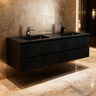 Meuble-Lavabo Double Mural 72po Noir avec Comptoir de Quartz d'ingénierie Noir