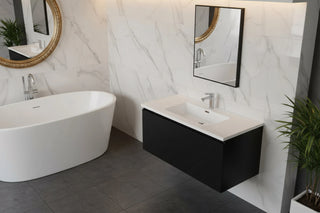 Meuble-lavabo mural noir 40" pour salle de bain avec Comptoir en polymarbre blanc Roxboro