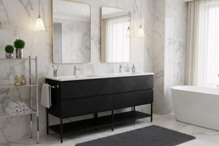 Meuble-lavabo double noir de 72" à fixer au mur avec Comptoir en polymarbre blanc