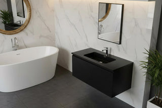 Meuble-lavabo mural noir 40" avec Comptoir en quartz noir conçu Roxboro