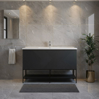 Meuble-Lavabo Mural 48po Noir avec Comptoir en Polymarbre Blanc