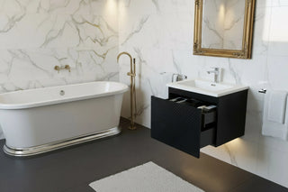 Meuble-Lavabo Mural 36po Noir avec Comptoir en Polymarbre Blanc