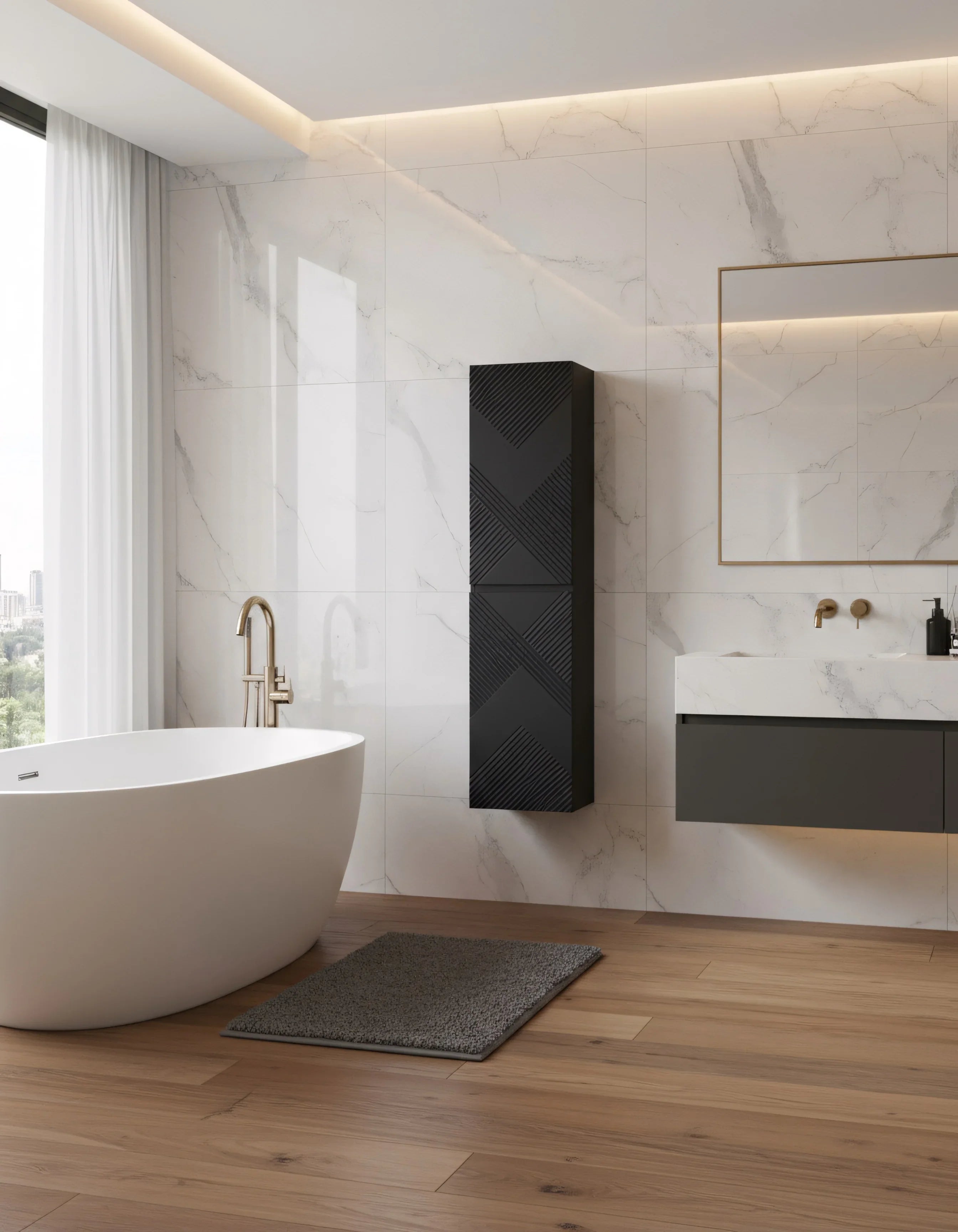 Bathroom Wall Hung Linen Cabinet - Matte Black