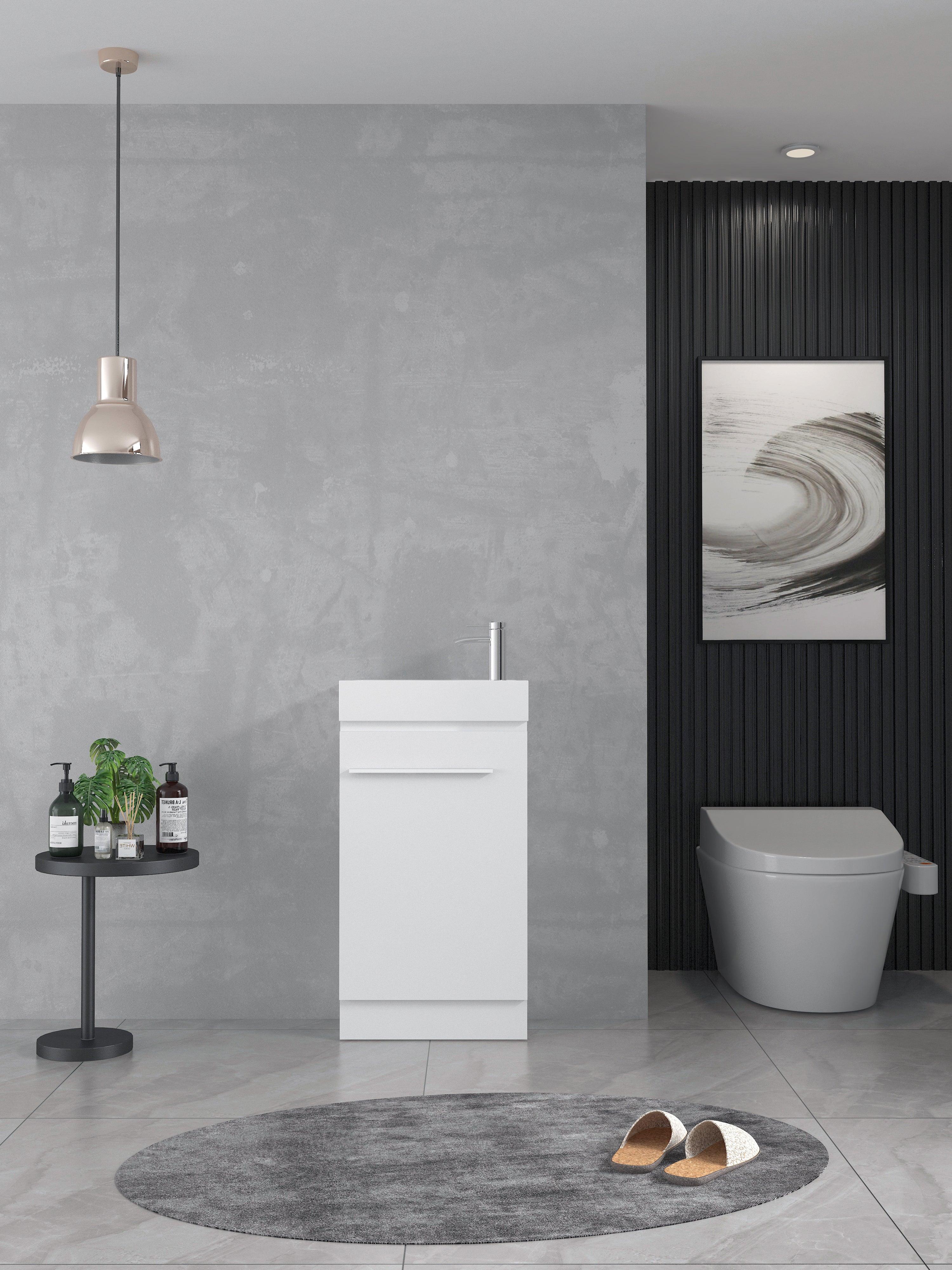 Meuble-Lavabo Autoportant 18po Blanc Mat avec Comptoir en Pierre d'ingénierie