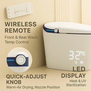 SERA Sigma Toilette-bidet intelligente, toilette monopièce avec chasse automatique à jet, couvercle à ouverture/fermeture automatique, lavage à l’eau tiède, séchage à air chaud, siège chauffant – Finition Bleu