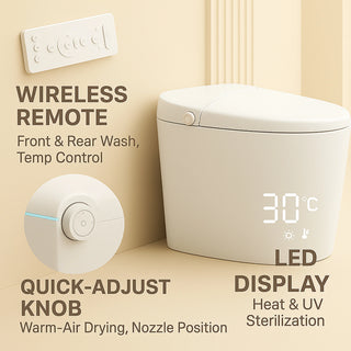 SERA Sigma Smart Bidet Toilet, One-Piece Toilet with Auto Jet Flush, Auto Open/Close Lid, Warm Water Wash, Warm-Air Dryer, Heated Seat – White Trim