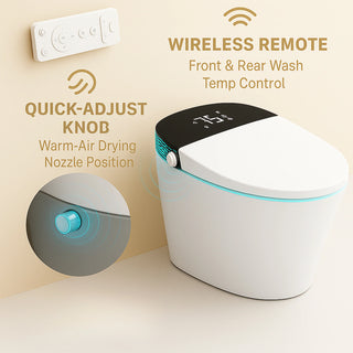 SERA Witty Smart Bidet Toilet, One-Piece Toilet with Auto Jet Flush, Auto Open/Close Lid, Warm Water Wash, Warm-Air Dryer, Heated Seat – Black Display