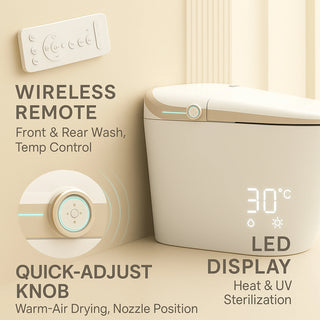 SERA Sigma Smart Bidet Toilet, One-Piece Toilet with Auto Jet Flush, Auto Open/Close Lid, Warm Water Wash, Warm-Air Dryer, Heated Seat – Gold Trim