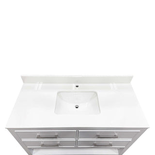 48" White Freestanding Single Sink Bathroom Vanity with White Glass Countertop Fiory - Golden Elite Deco