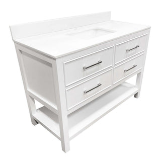 48" White Freestanding Single Sink Bathroom Vanity with White Glass Countertop Fiory - Golden Elite Deco