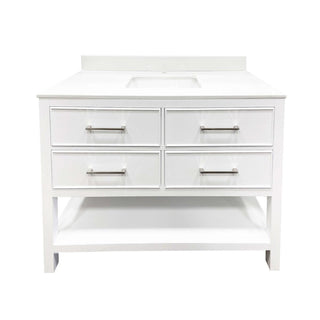 48" White Freestanding Single Sink Bathroom Vanity with White Glass Countertop Fiory - Golden Elite Deco