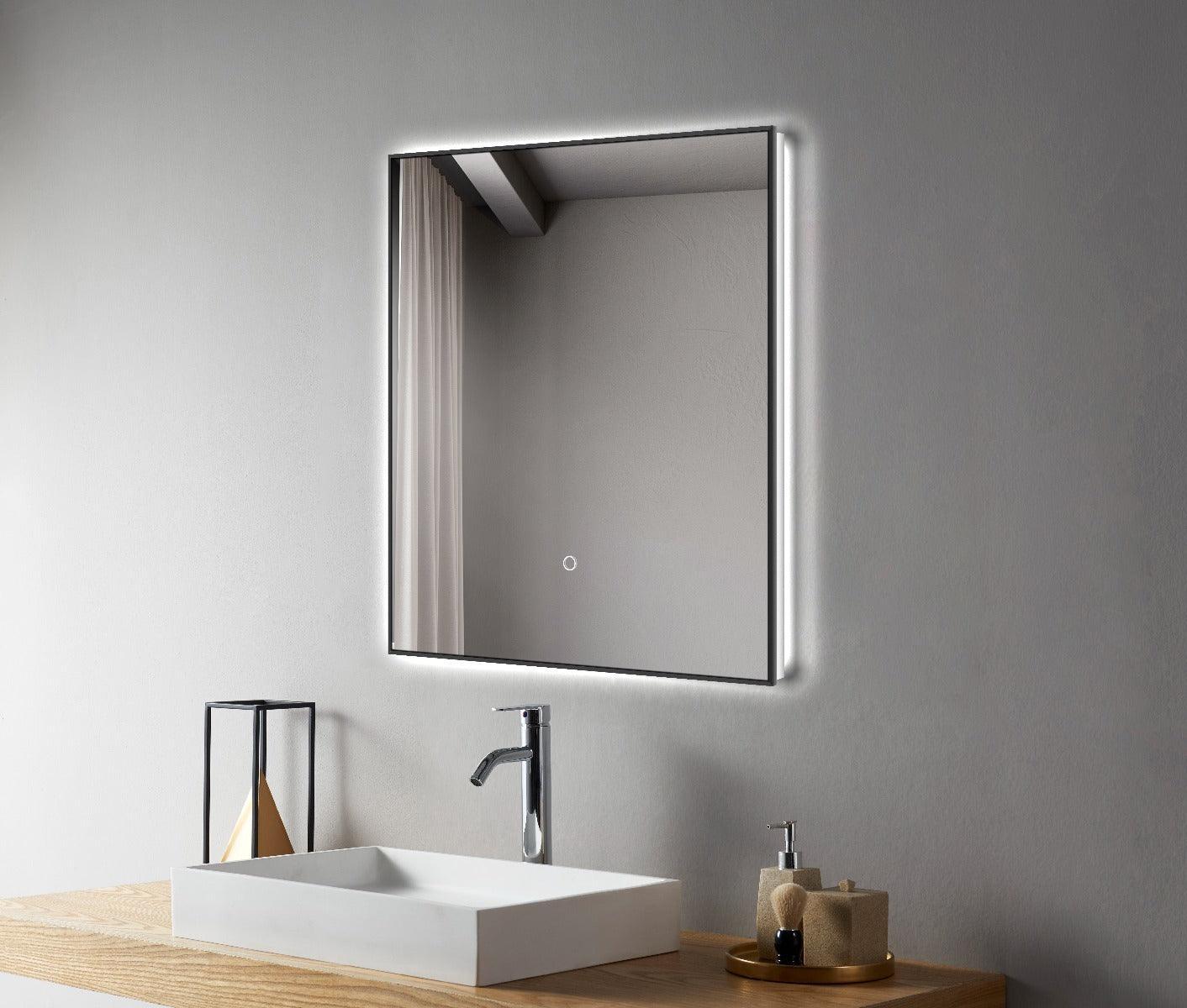 24" LED Mirror with Dimming Function - Matte Black Aluminum - Golden Elite Deco