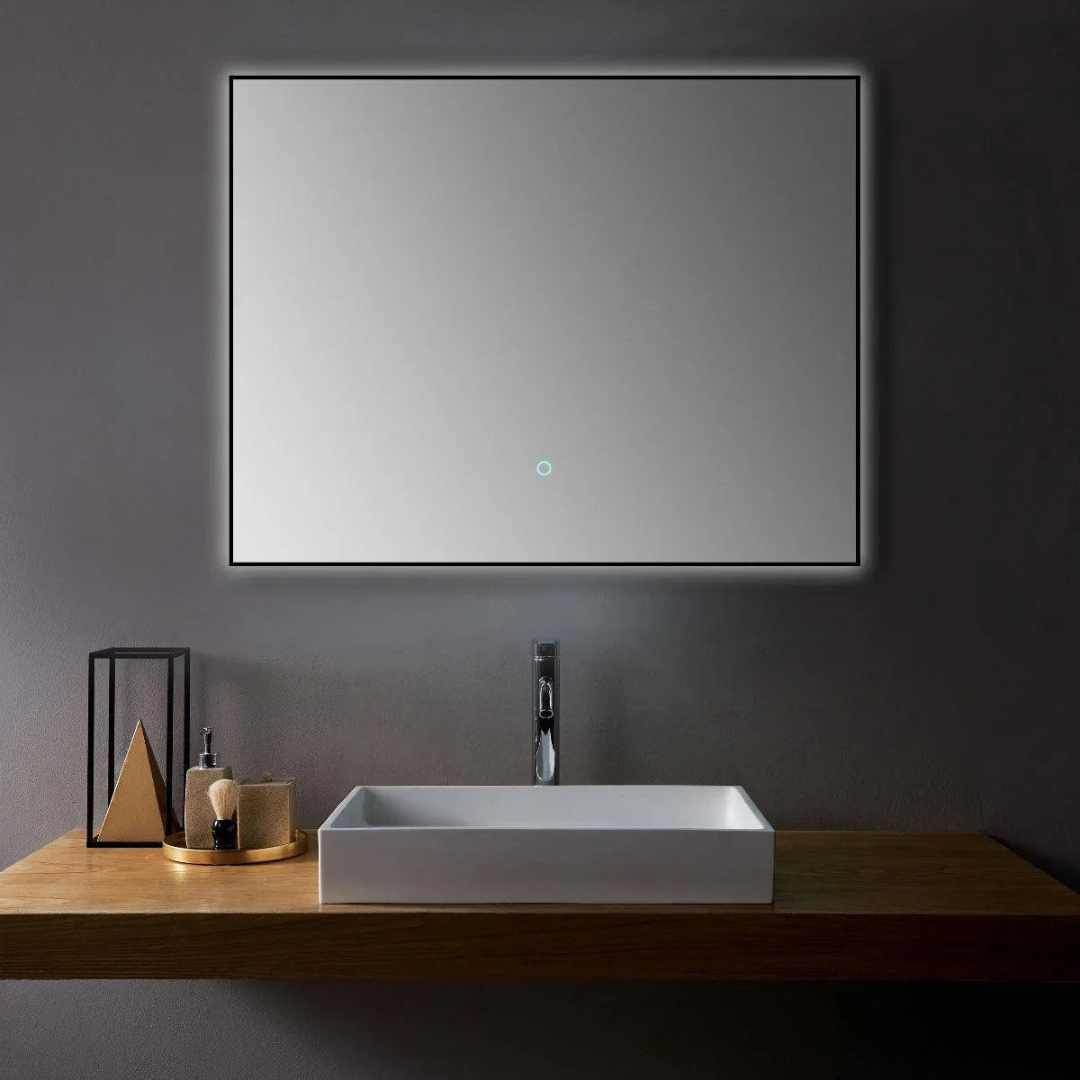 36" LED Mirror with Dimming Function - Matte Black Aluminum - Golden Elite Deco