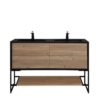 60" Rough Oak Open Shelf with Matte Black Frame - Golden Elite Deco