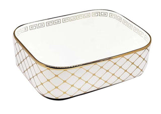 Vessel Sink Rectangular - G340 White and Gold - Golden Elite Deco