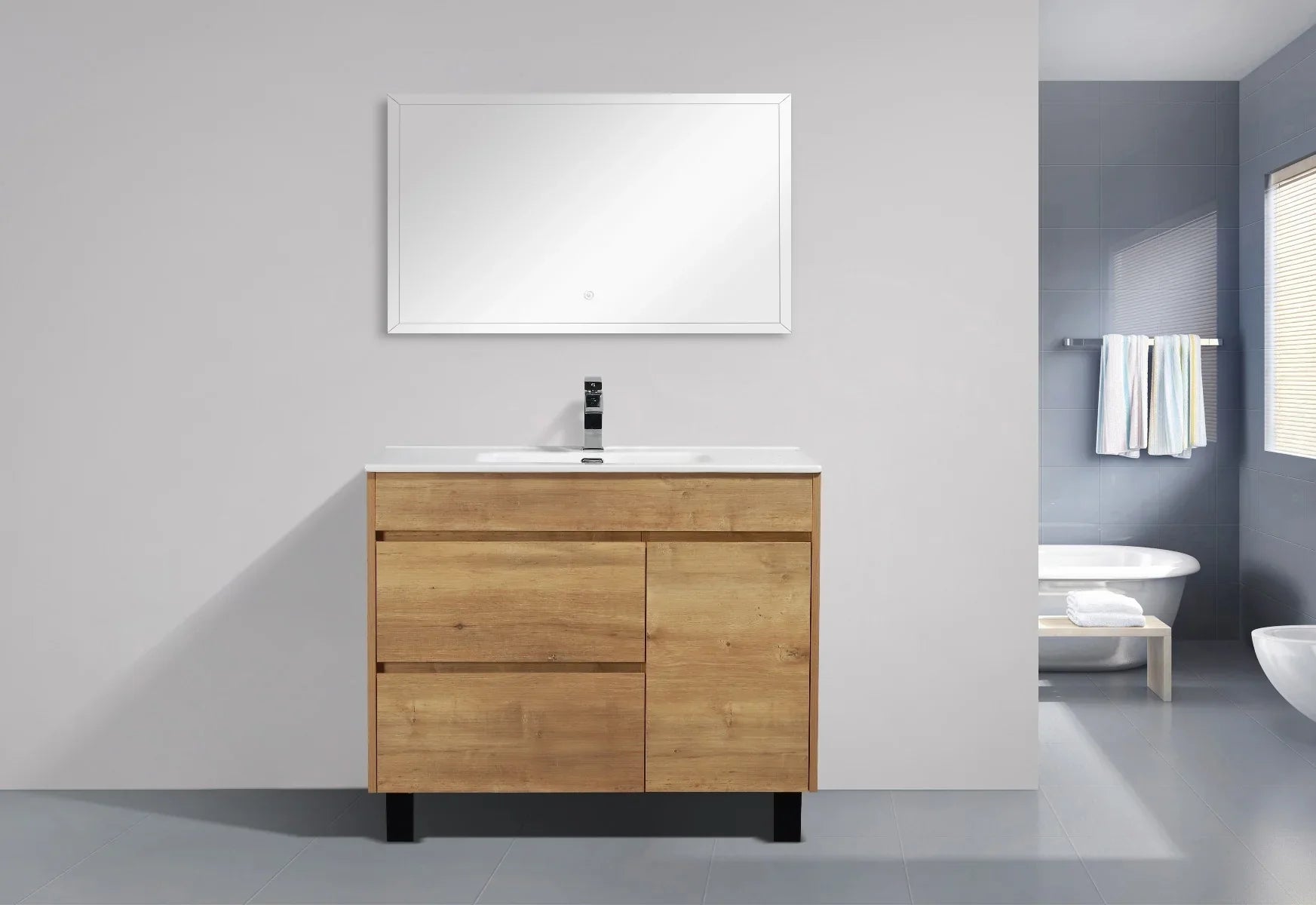 Meuble Lavabo Grace 40 pouces - Fini Texture Bois avec Comptoir en Céramique